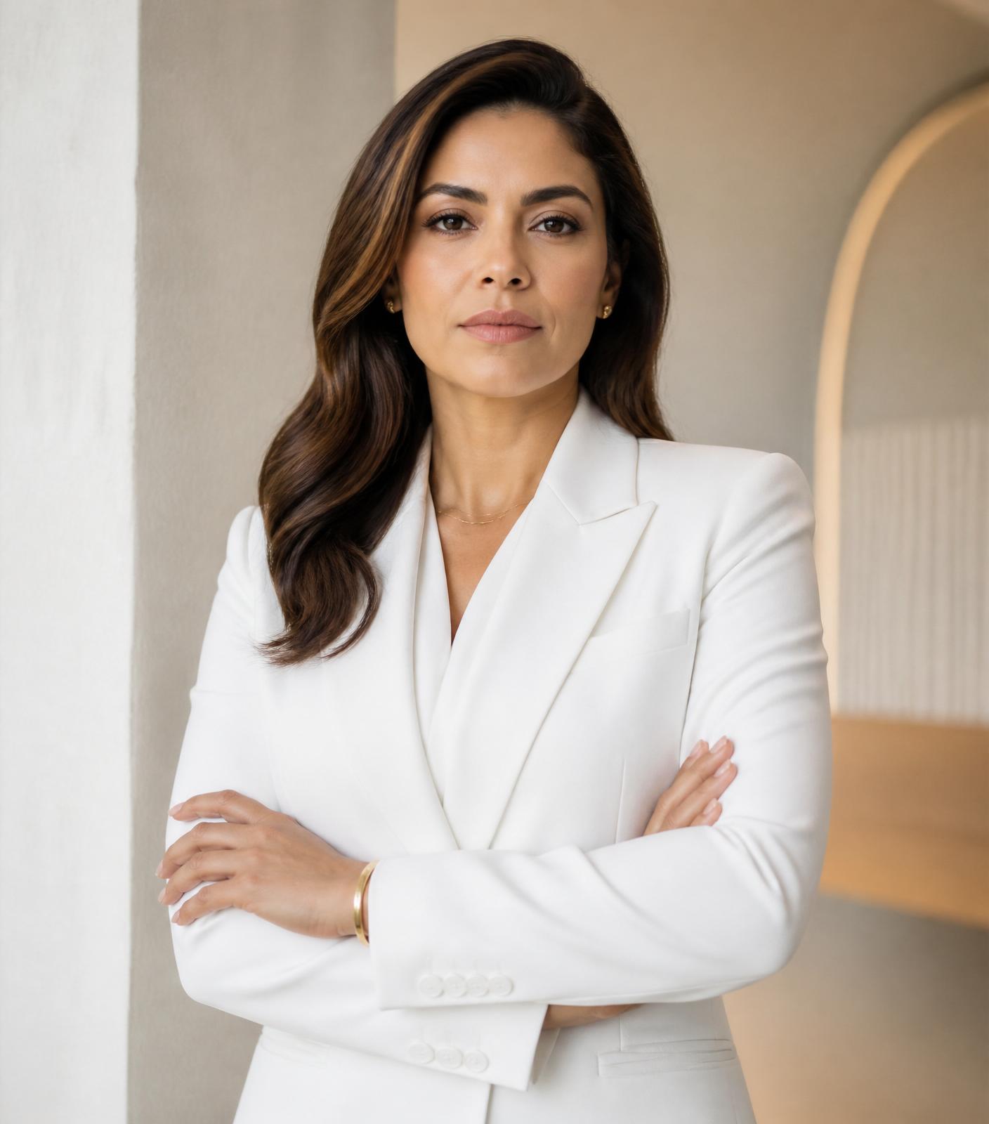 Empresaria ejecutiva confiada representando el crecimiento con Meta Ads